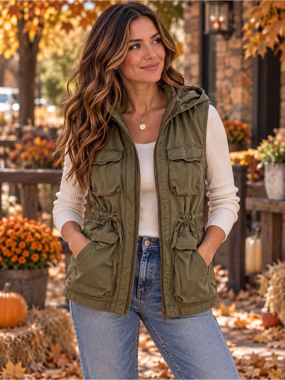 J. Crew Olive Green Hooded Utility Vest